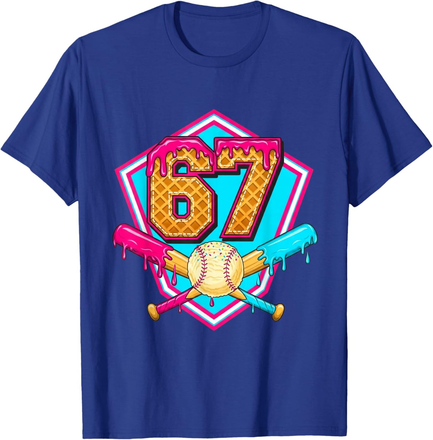 Baseball Drip Jersey Number 67 for Players & 67th Birthday T-Shirt - T-Shirt | Royal