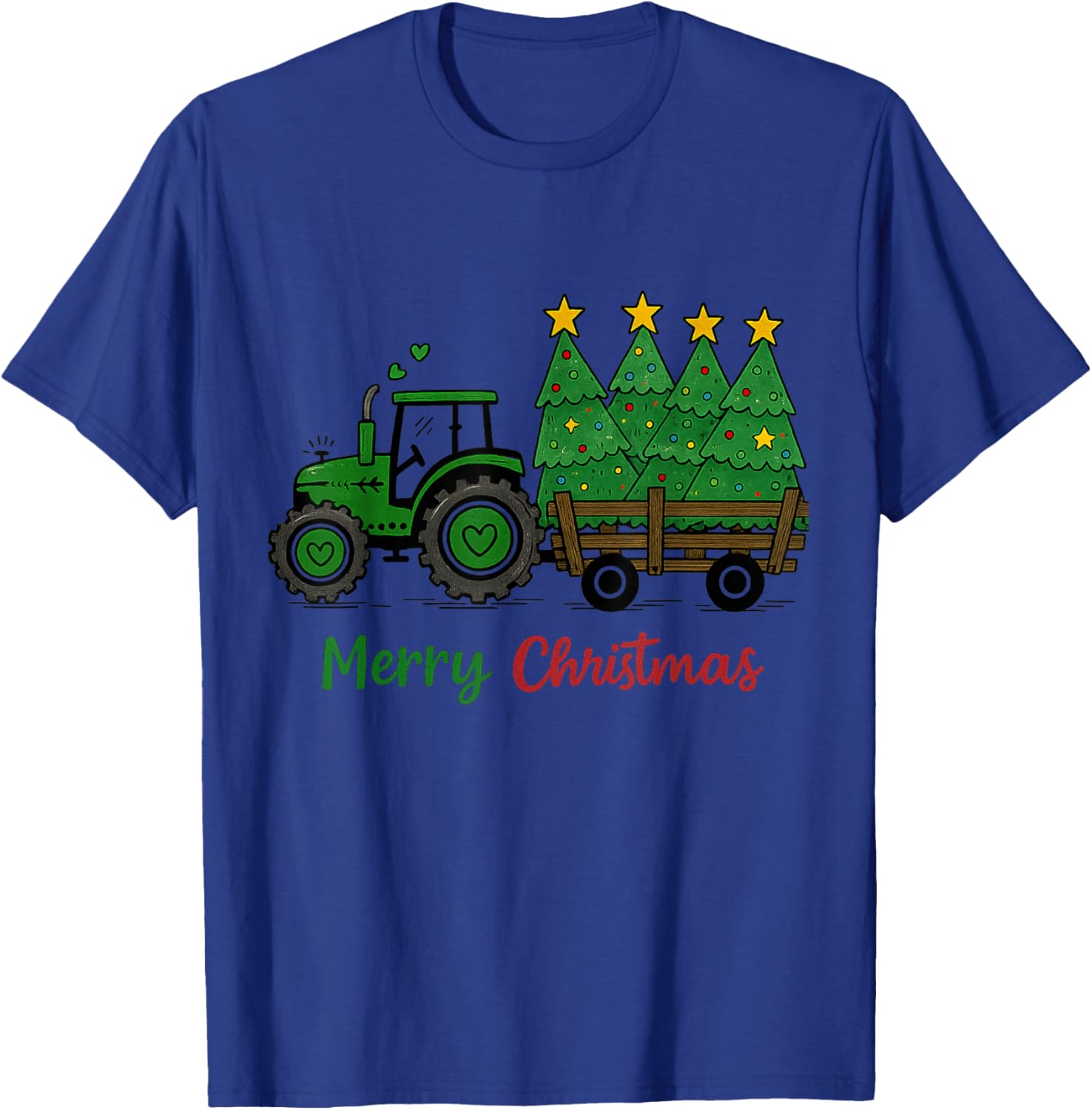 Merry Christmas Tractor Farm Country Christmas Tree T-Shirt - T-Shirt | Royal