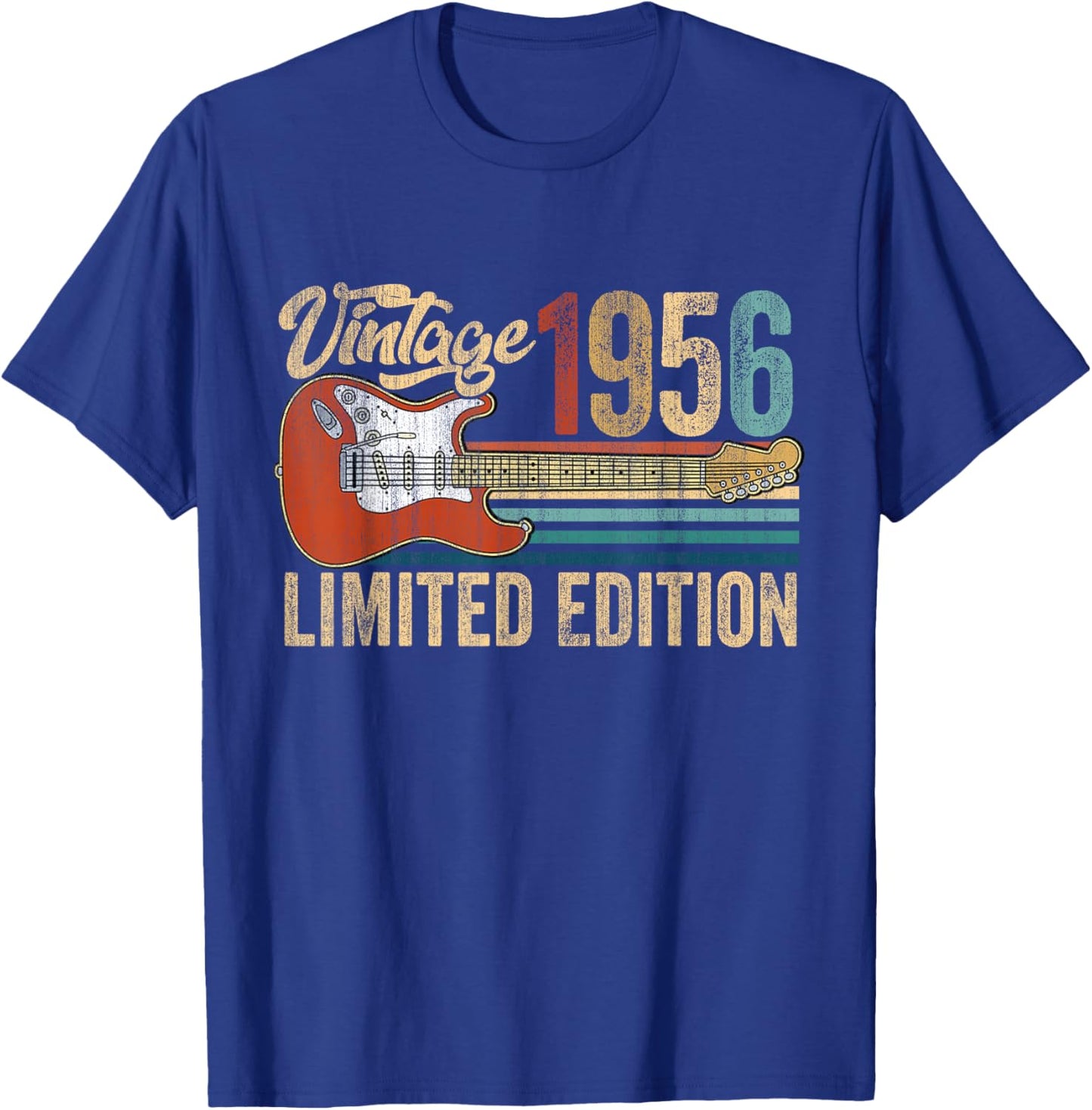 Vintage 1956 70th Birthday Gifts 70 Years Old Guitar Lover T-Shirt - T-Shirt | Royal
