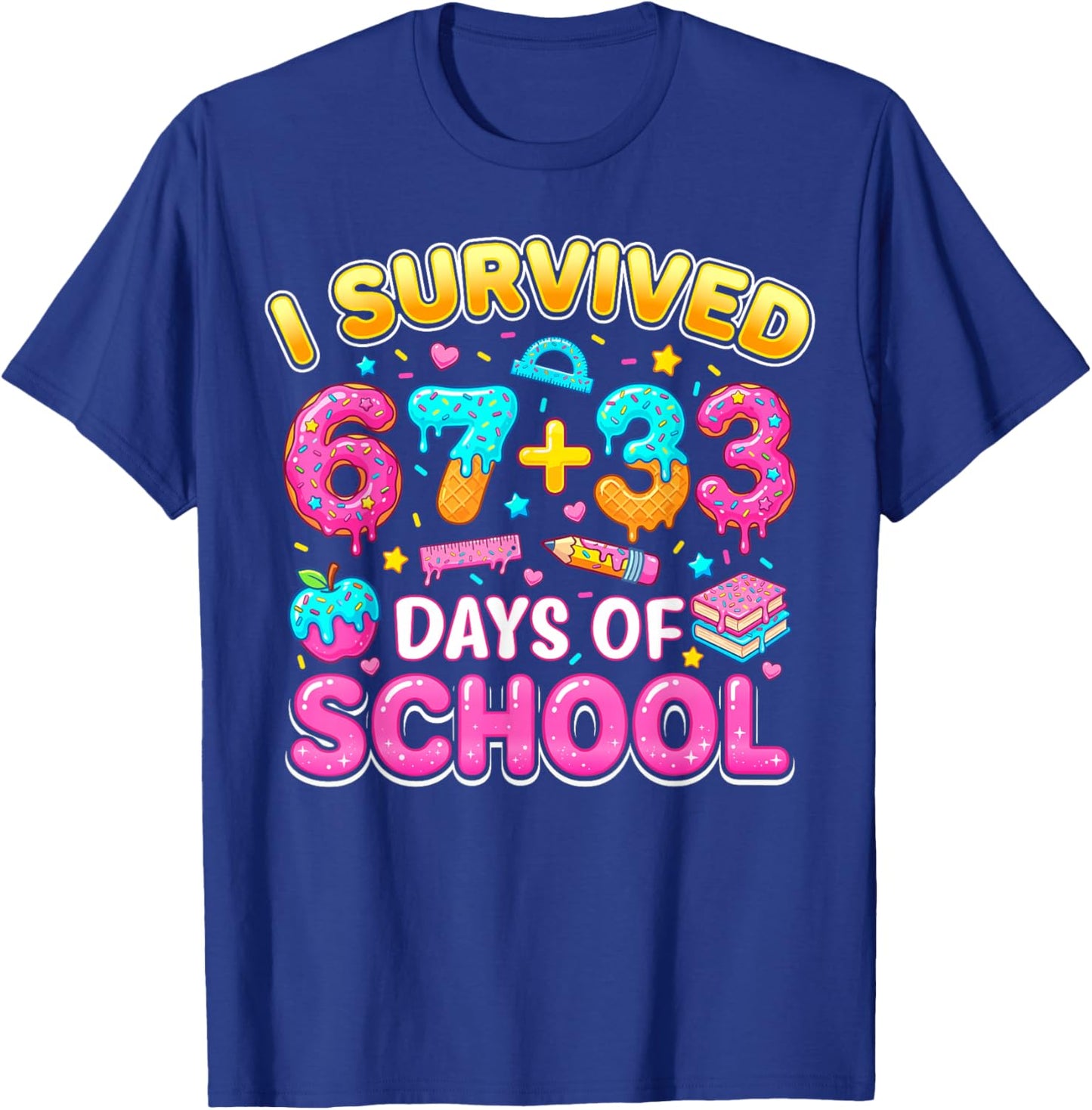 I Survived 67 33 Days of School 100 Days Teachers Kids Boys T-Shirt - T-Shirt | Royal