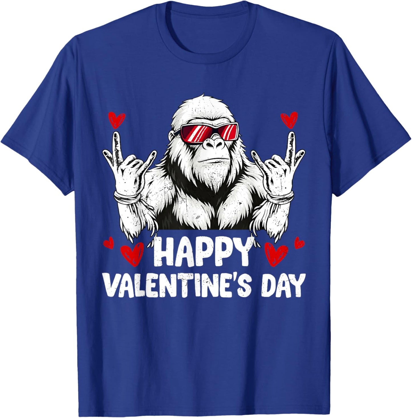 Happy Valentines Retro Bigfoot Rock On Heart Men Outfit T-Shirt - T-Shirt | Royal
