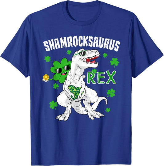 St Patrick's Day Shamrocksaurus Dinosaur T Rex Shamrock T-Shirt - T-Shirt | Royal
