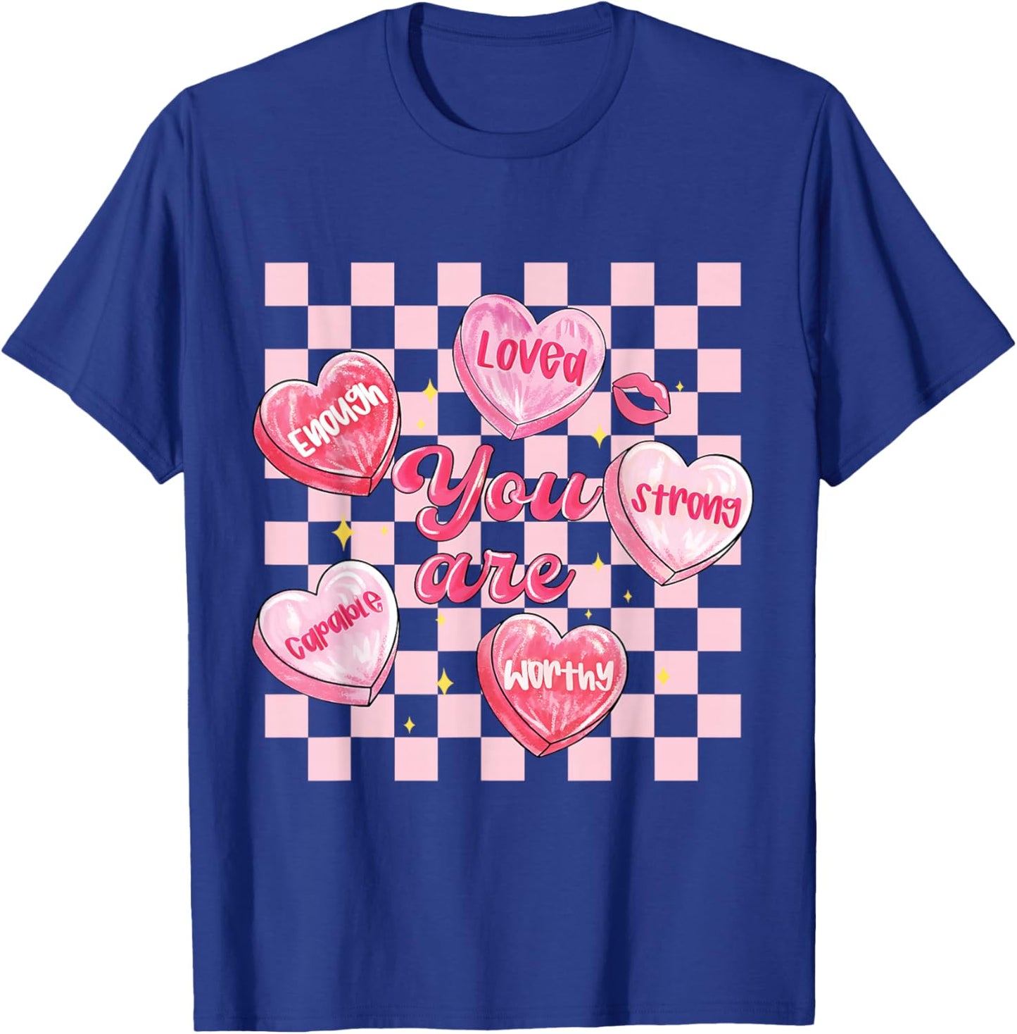 You are Enough Retro Valentine Day Hearts Love Men Women Kid T-Shirt - T-Shirt | Royal
