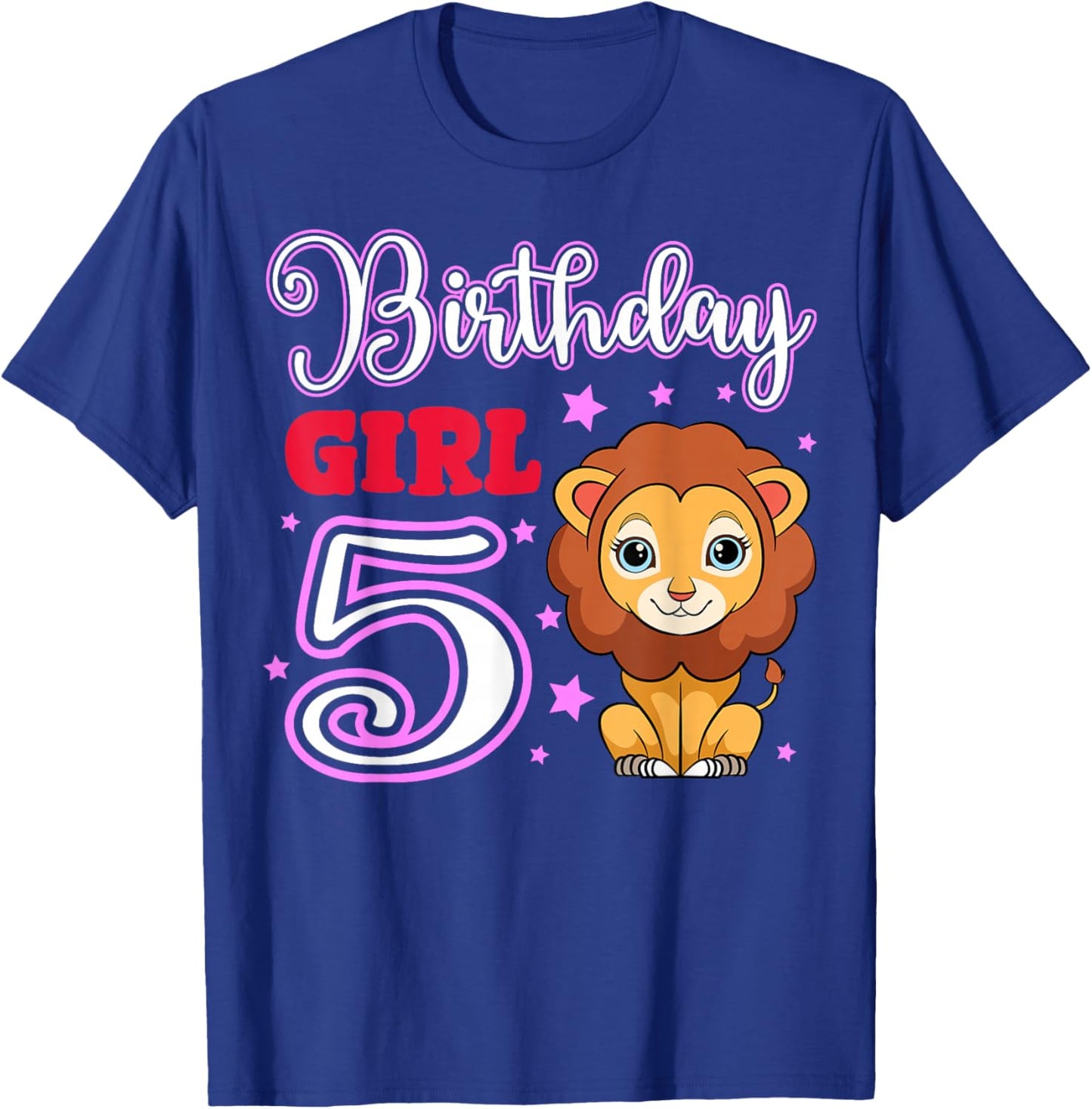 Lion 5th Birthday Girl Party Safari Jungle Zoo Adventure T-Shirt - T-Shirt | Royal
