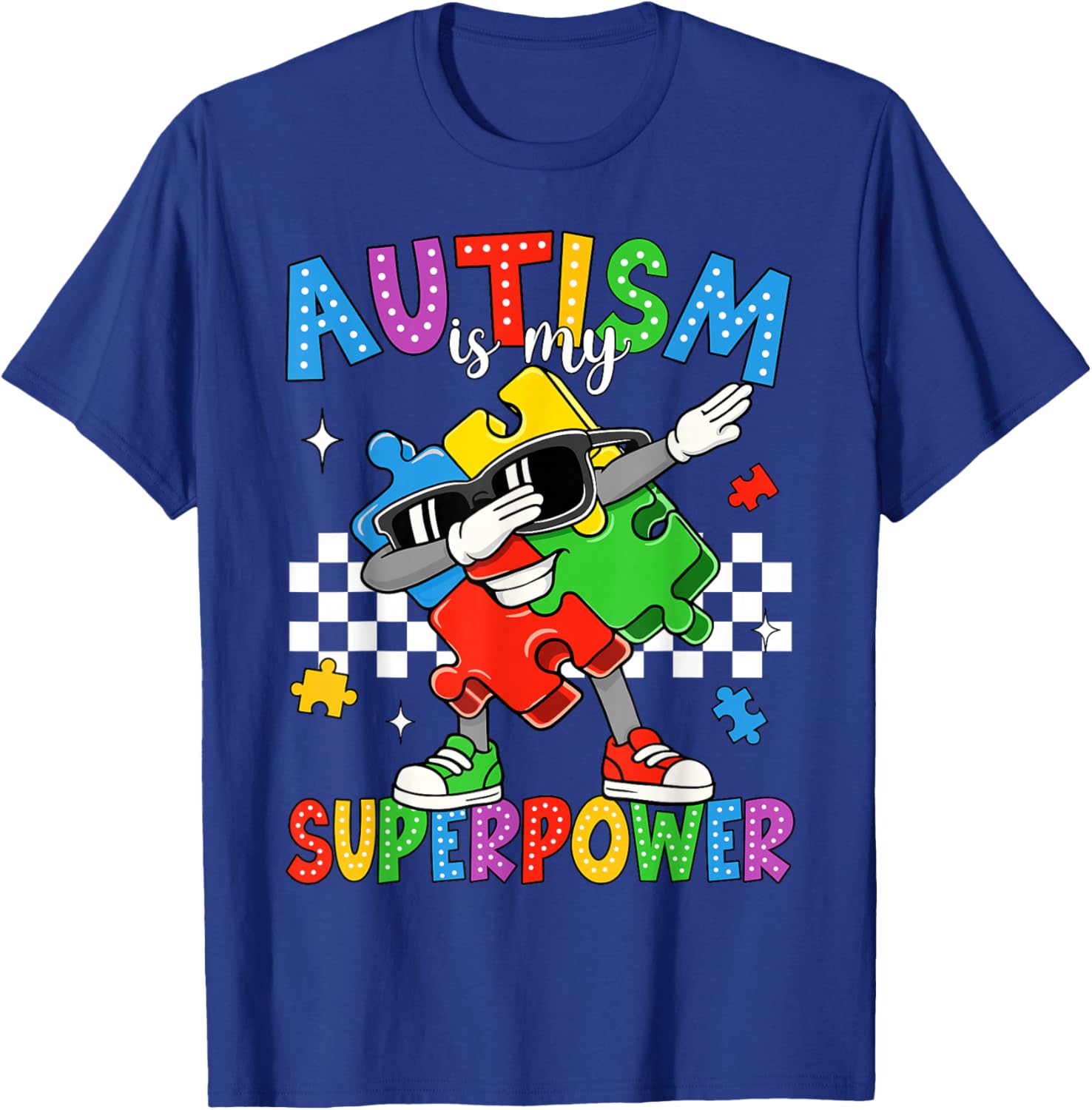 Autism is My Superpower Autism Awareness Dabbing Puzzle Kids T-Shirt - T-Shirt | Royal
