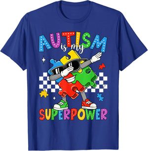 Autism is My Superpower Autism Awareness Dabbing Puzzle Kids T-Shirt - T-Shirt | Royal
