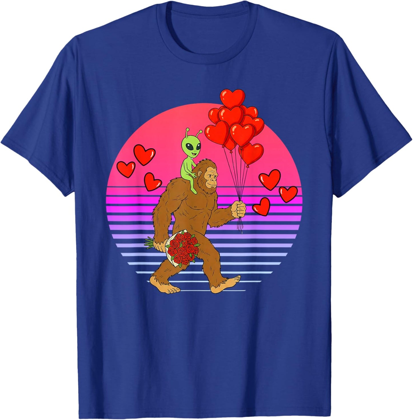 Funny Valentines Day Bigfoot Alien Sasquatch Men Boys Kids T-Shirt - T-Shirt | Royal