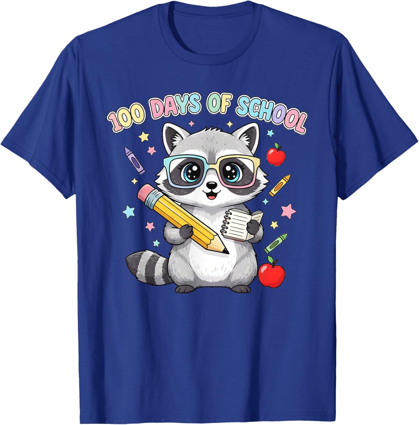 100 Days of School Teacher Kid Cute Raccoon Classroom Design T-Shirt - T-Shirt | Royal