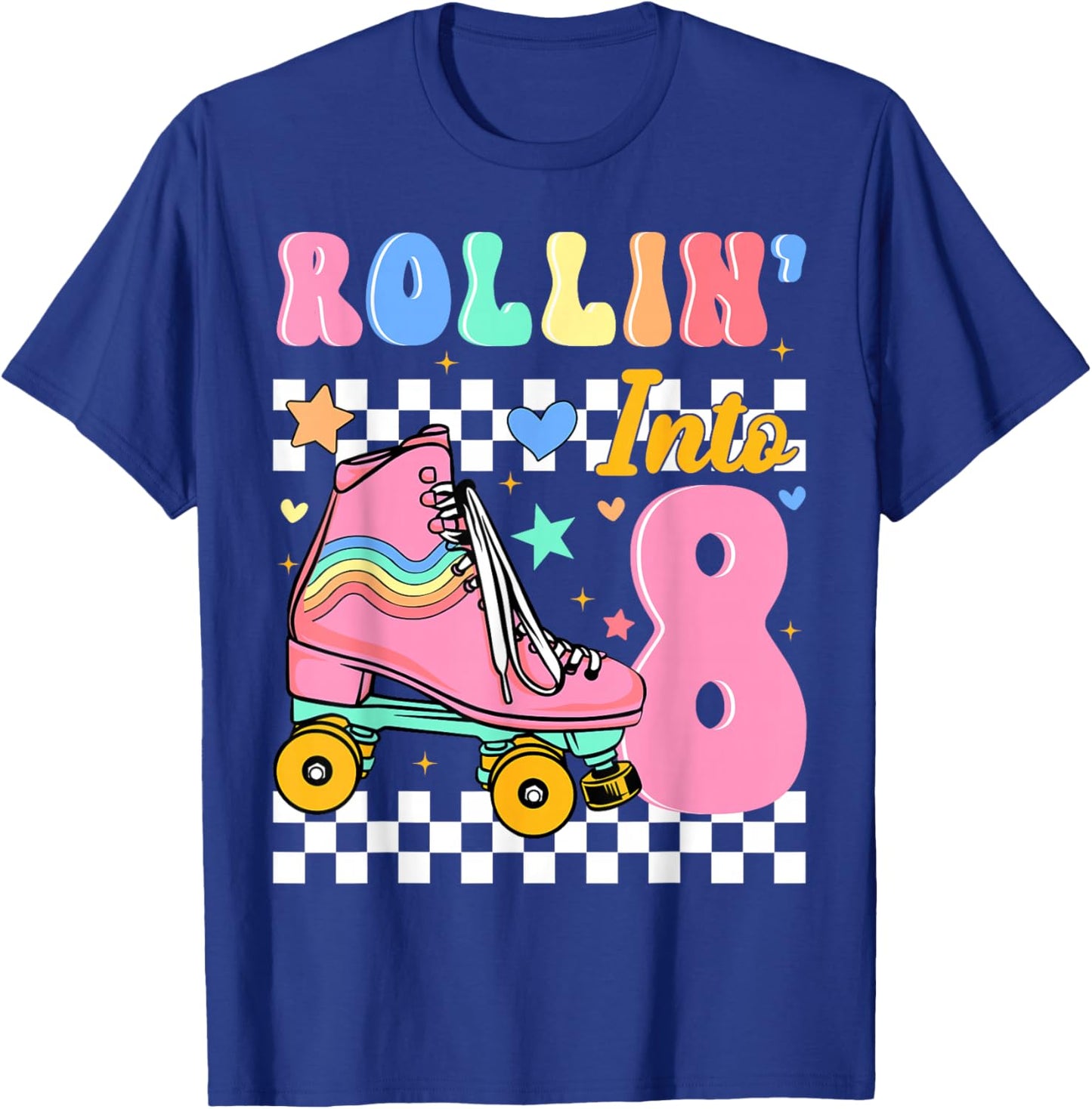 Rollin' Into 8 Years Old Roller Skating Girl 8th Birthday T-Shirt - T-Shirt | Royal