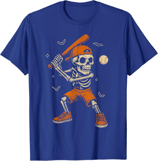 Skeleton Baseball Player Funny Costume Halloween Men Boys T-Shirt - T-Shirt | Royal