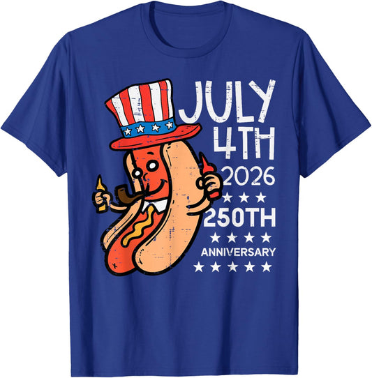 July 4th 2026 250th Anniversary Hotdog 250 Years USA Men Kid T-Shirt - T-Shirt | Royal
