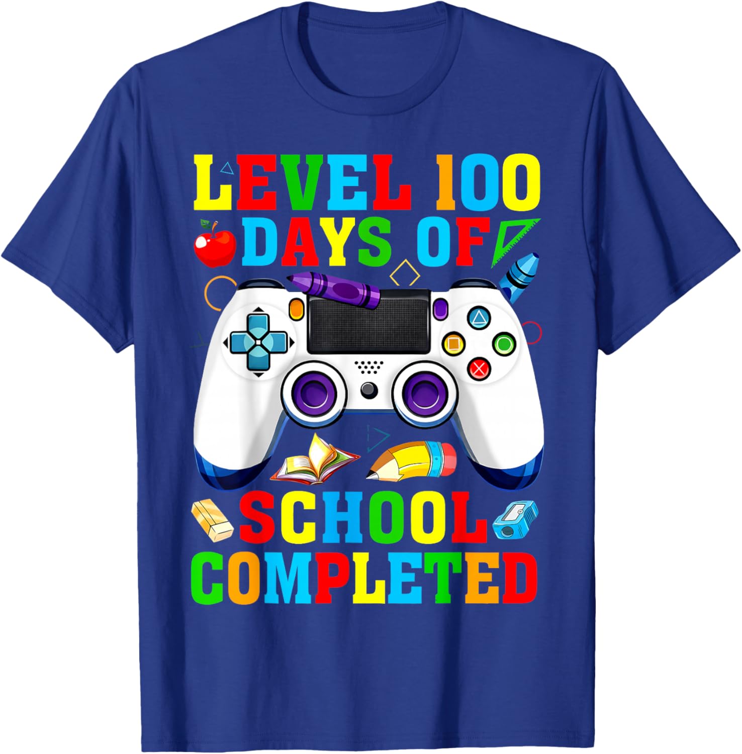 Level 100 Days of School Completed Video Game Controller T-Shirt - T-Shirt | Royal
