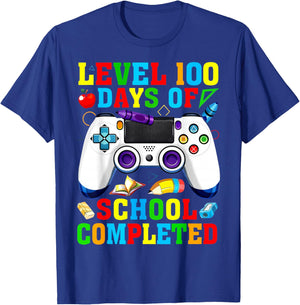 Level 100 Days of School Completed Video Game Controller T-Shirt - T-Shirt | Royal