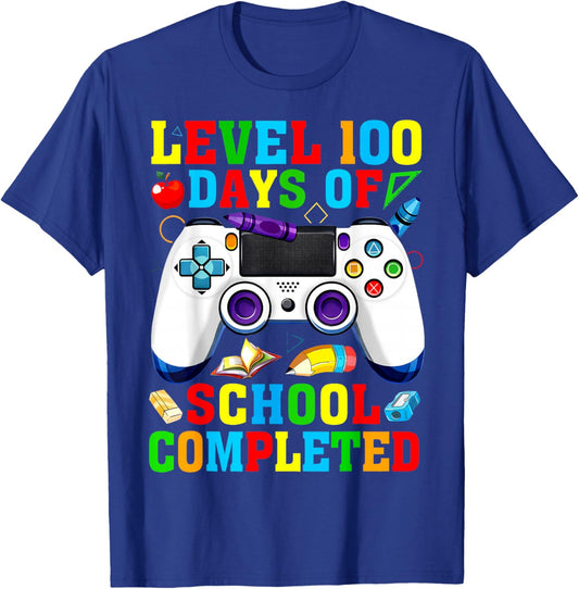 Level 100 Days of School Completed Video Game Controller T-Shirt - T-Shirt | Royal