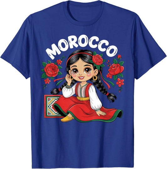 Moroccan Girl in Traditional Dress with Roses & Folk Outfit T-Shirt - T-Shirt | Royal
