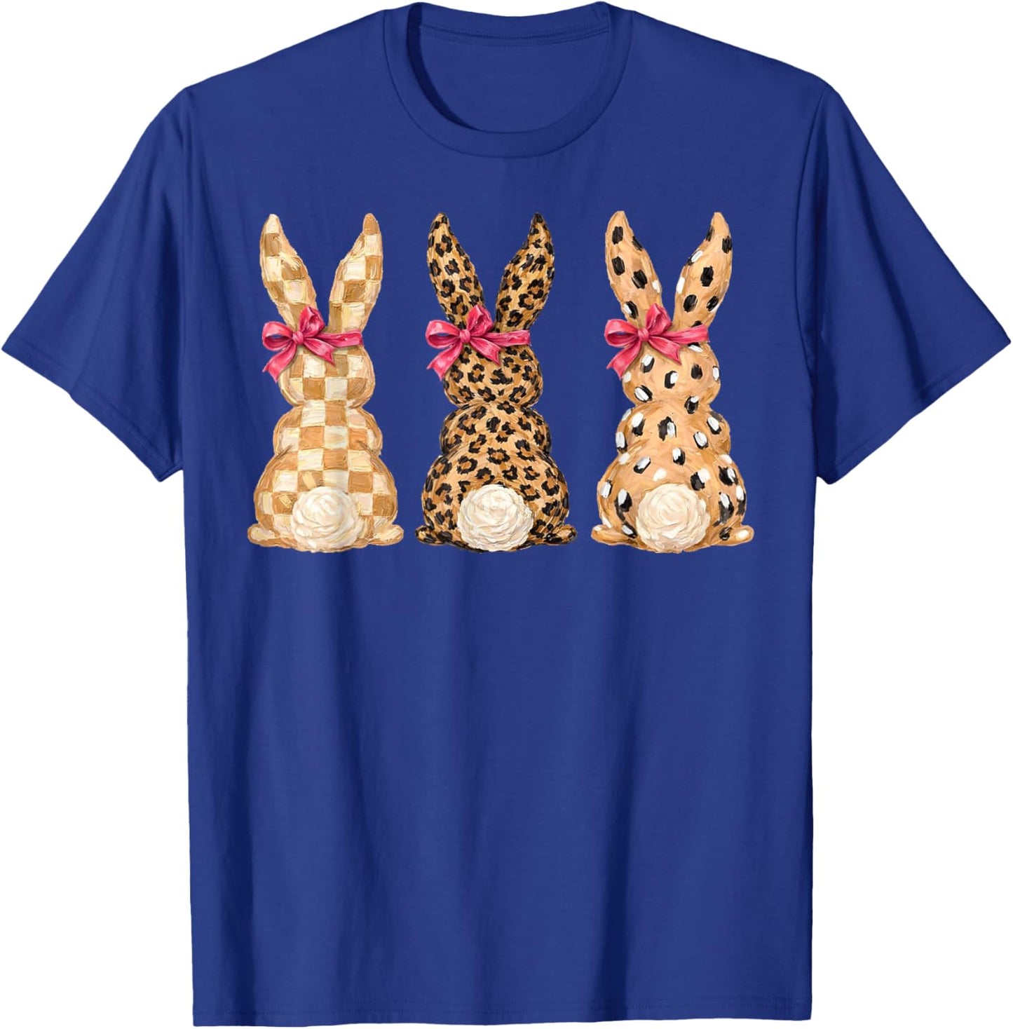 Trendy Easter Bunny Trio, Leopard Print Spring Coquette Art T-Shirt - T-Shirt | Royal