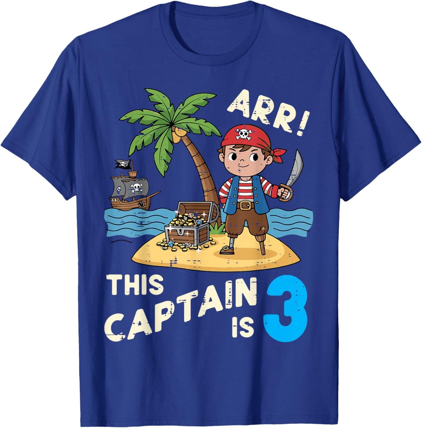 This Captain is 3 ARR Pirate 3rd Birthday Bday Boys Kids T-Shirt - T-Shirt | Royal