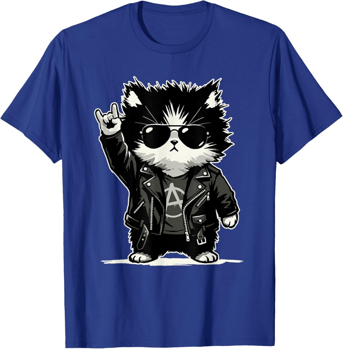 Retro Cat Rock Music Men Kids Women Funny Cat T-Shirt - T-Shirt | Royal