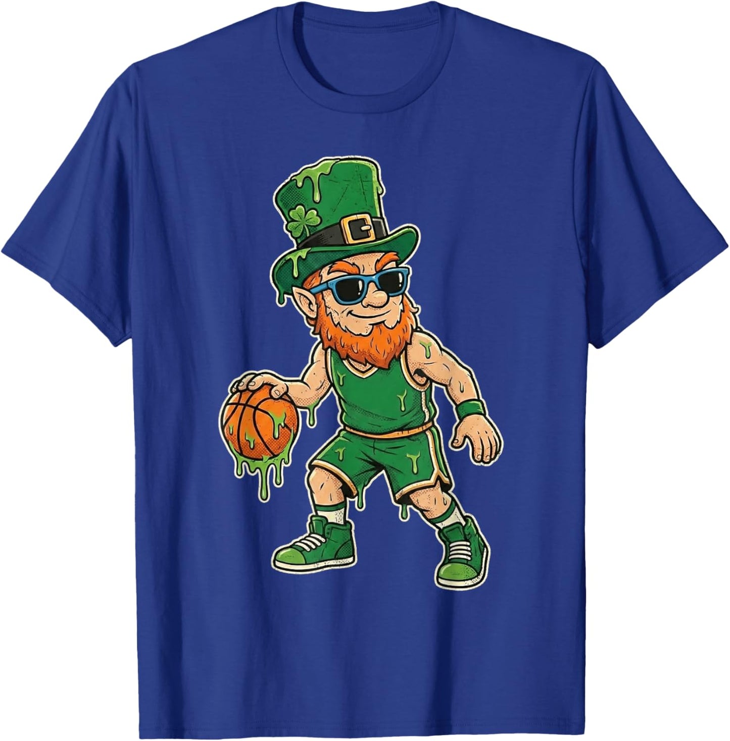 Funny St Patricks Day Leprechaun Playing Basketball Drip T-Shirt - T-Shirt | Royal