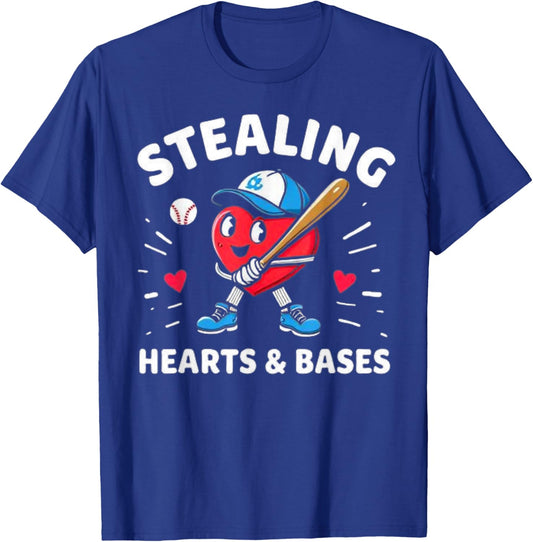 Valentines Day Baseball Stealing Hearts Bases Boys Kids Men T-Shirt - T-Shirt | Royal