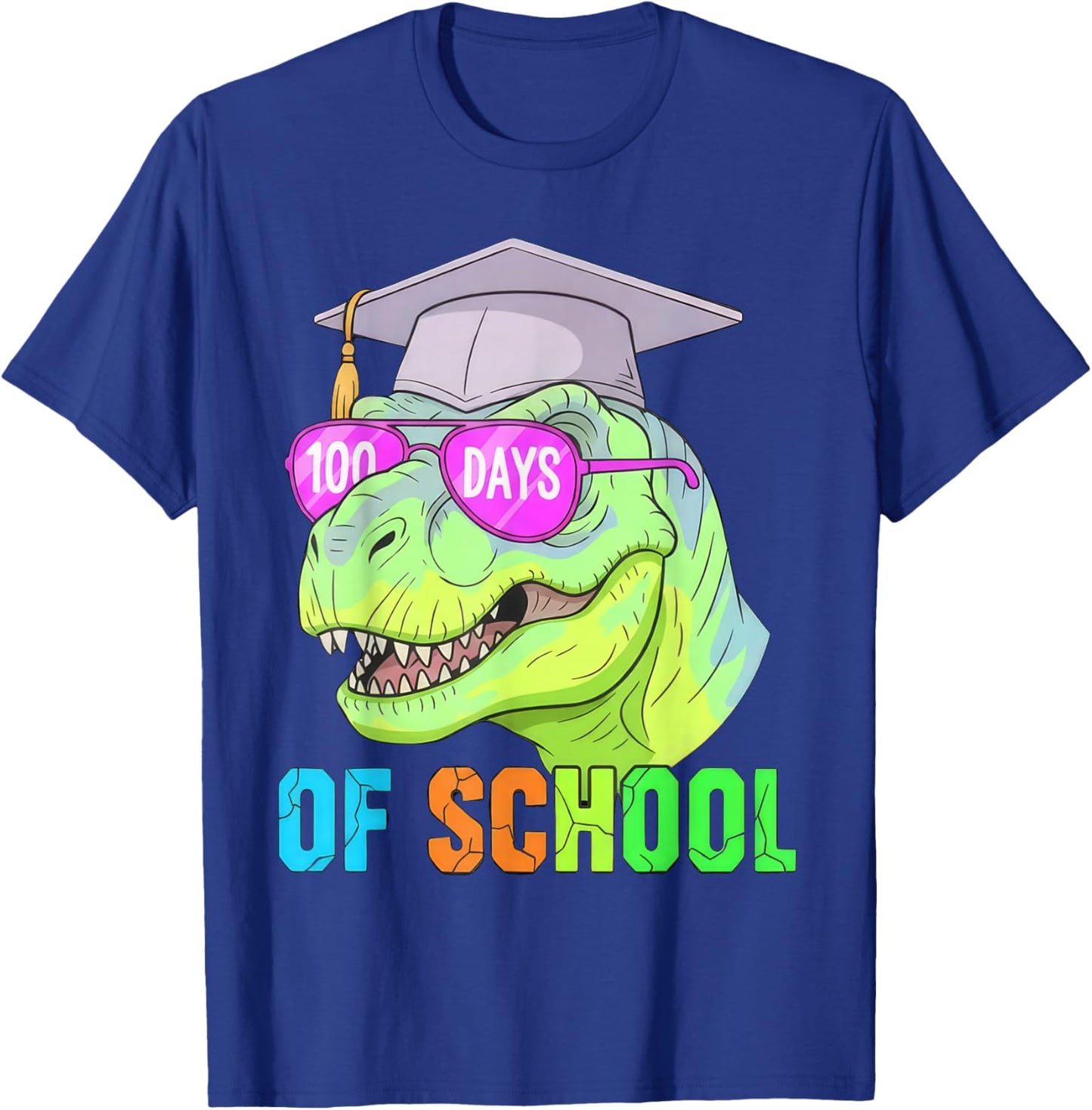 100 Days of School Dinosaur 100 Days Smarter 100th Day Kids T-Shirt - T-Shirt | Royal