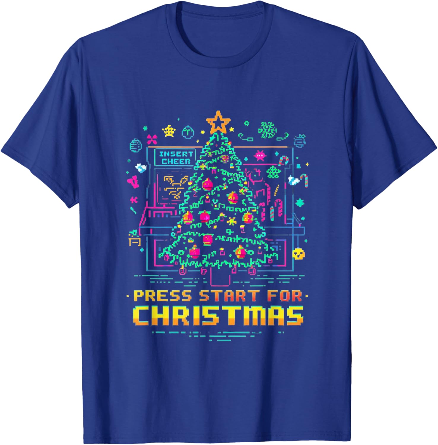 Arcade Pixel Neon Xmas Retro Gamer T-Shirt - T-Shirt | Royal