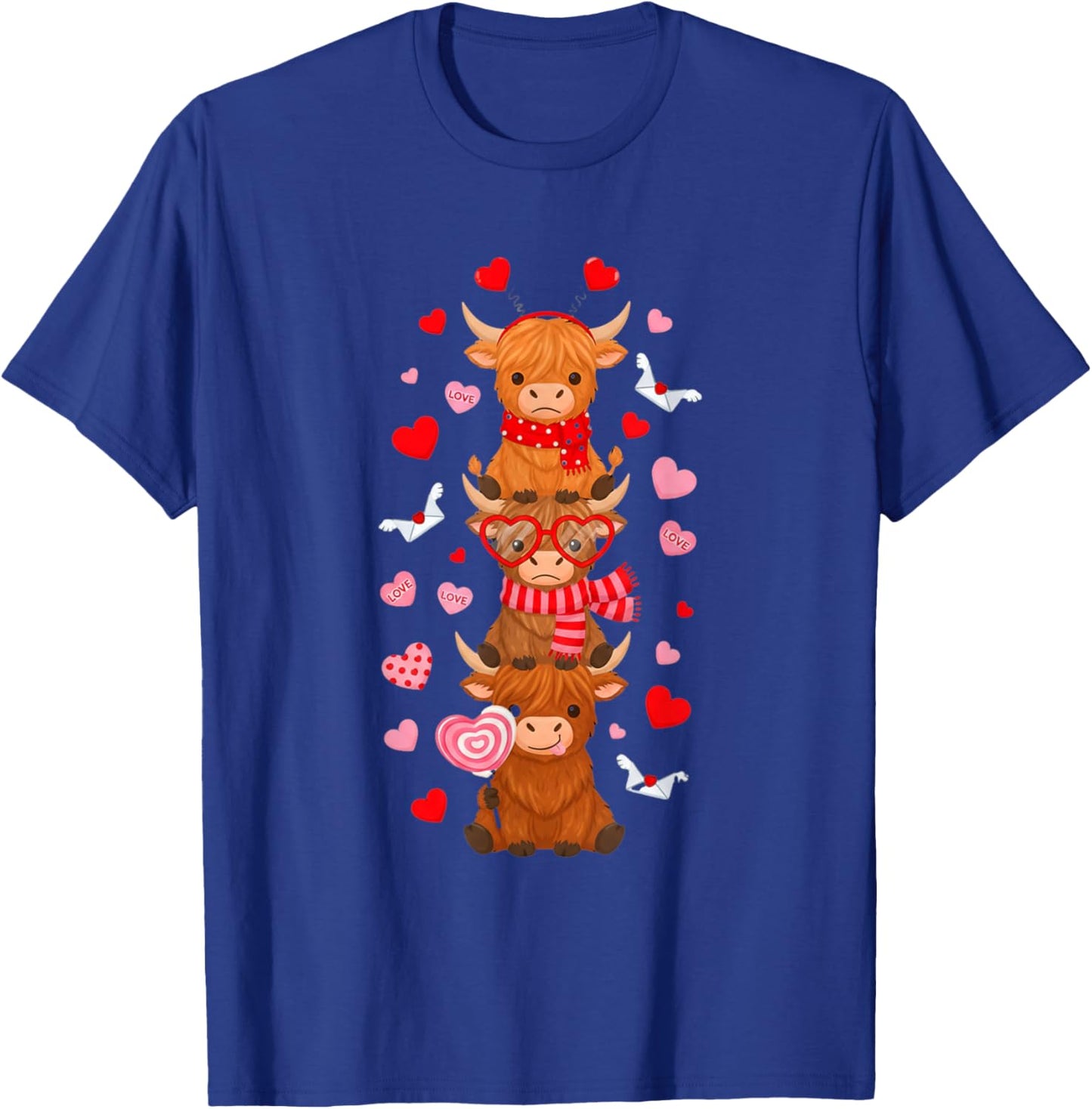 Cute Western Valentine Highland Cows with Heart Letter Women T-Shirt - T-Shirt | Royal