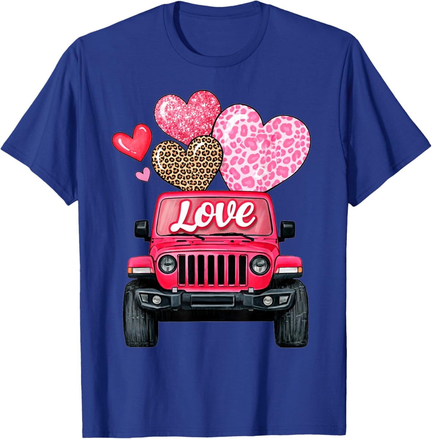 Valentine Love Truck Pink Off Road Leopard Print Hearts T-Shirt - T-Shirt | Royal