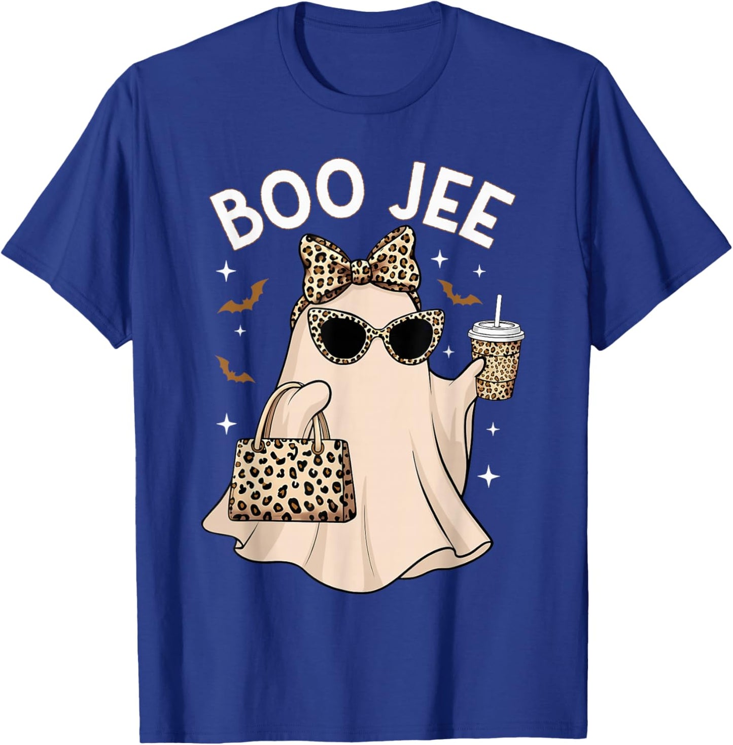 Boo JEE Leopard Ghost Coffee Halloween Boujee Women Girls T-Shirt - T-Shirt | Royal