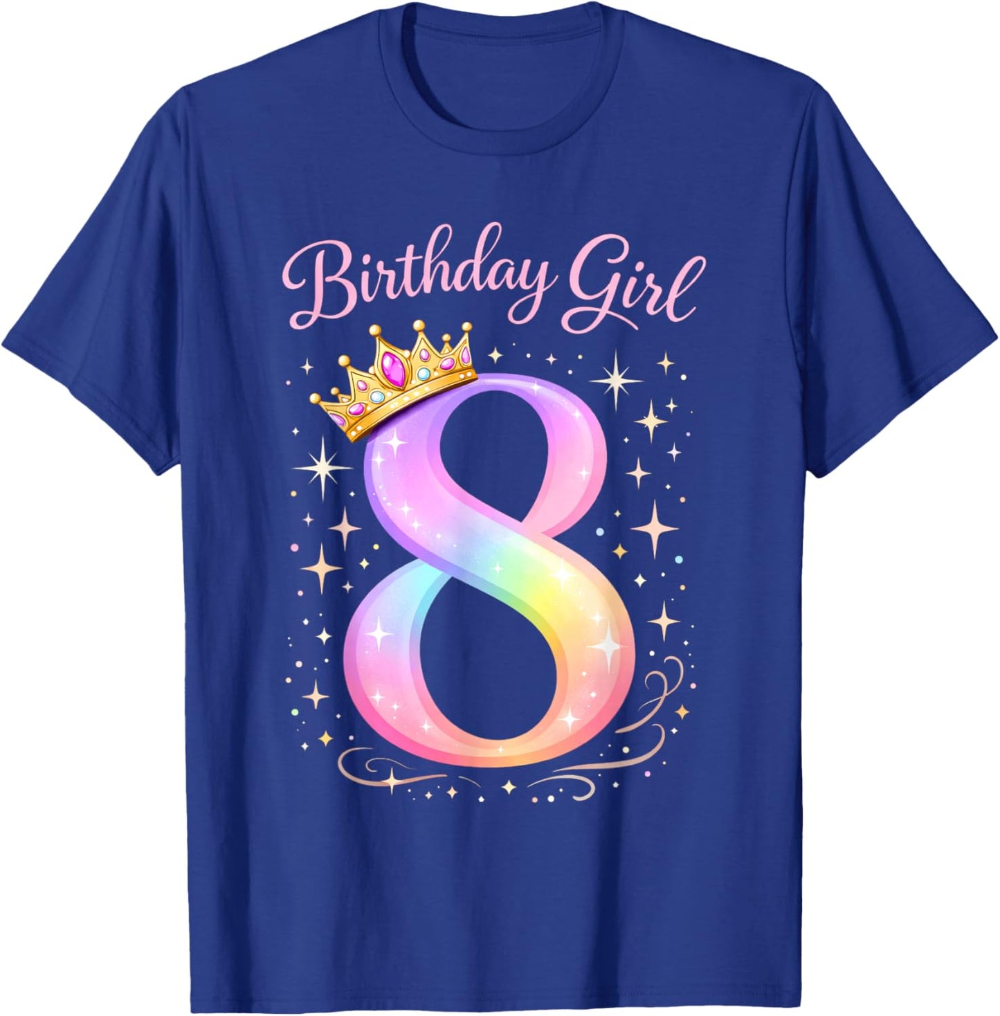 8th Birthday for Girls Eight 8 Year Old T-Shirt - T-Shirt | Royal