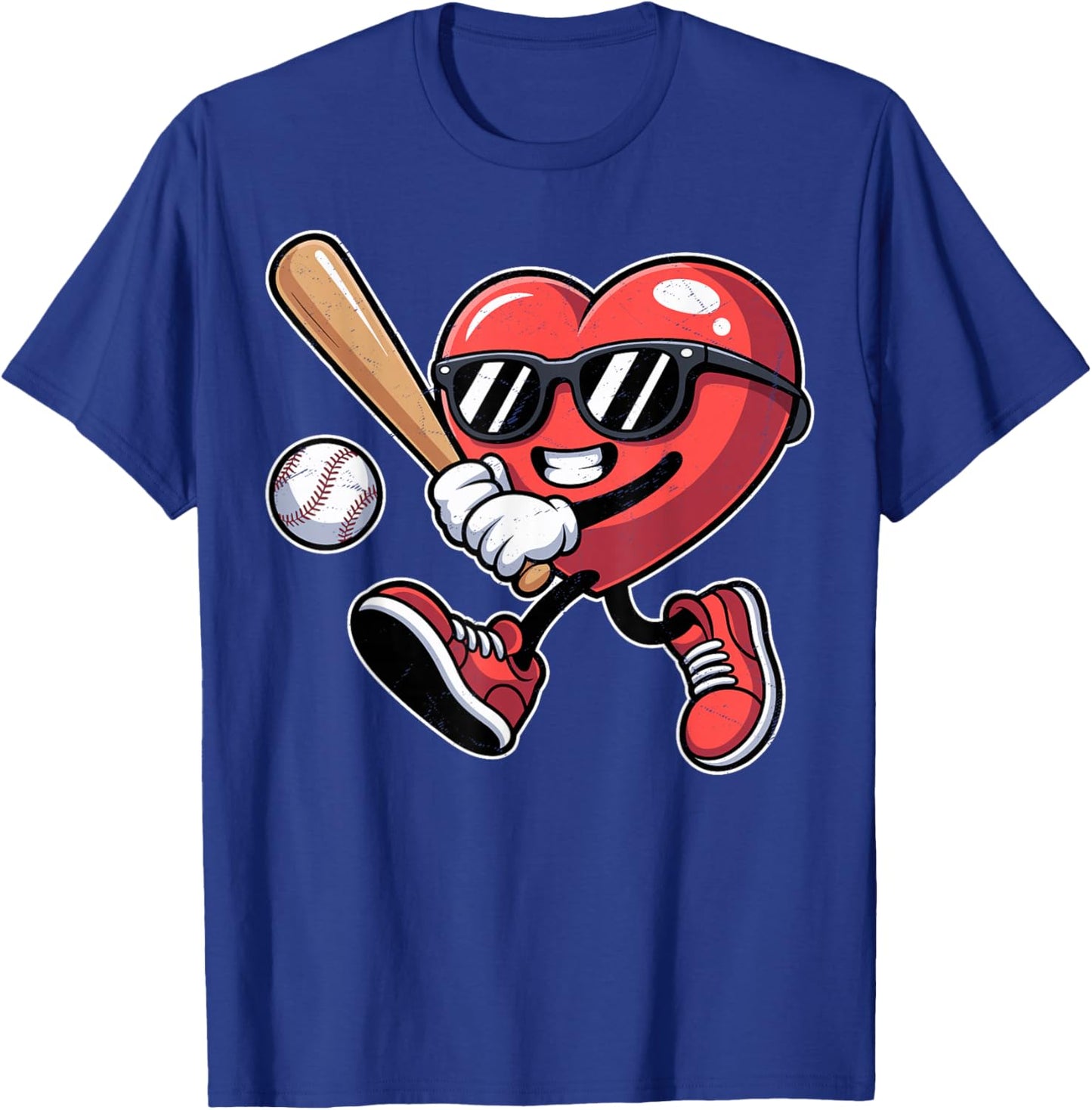 Valentines Day Heart Playing Baseball Boys Men Kids Girls T-Shirt - T-Shirt | Royal
