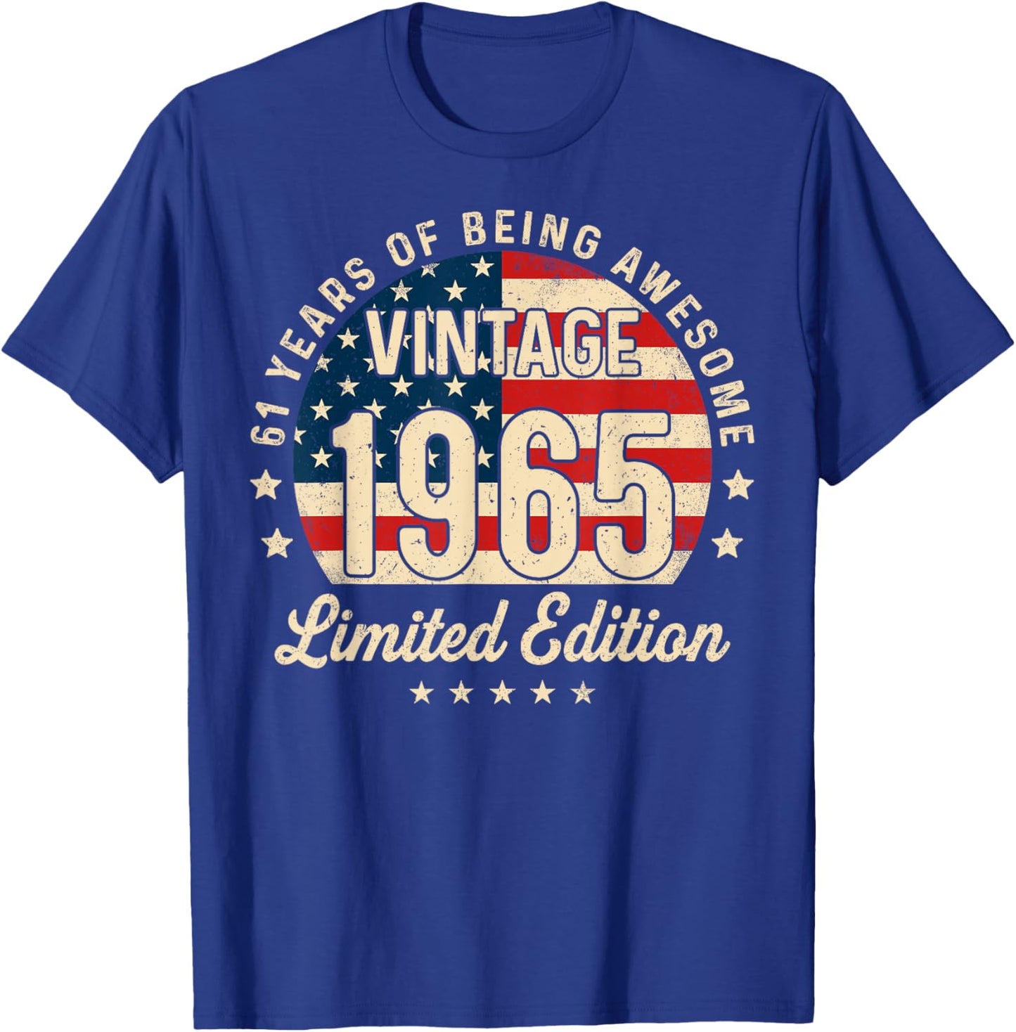 61st Birthday Vintage 1965 61 Year Old Gifts Men USA Flag T-Shirt - T-Shirt | Royal
