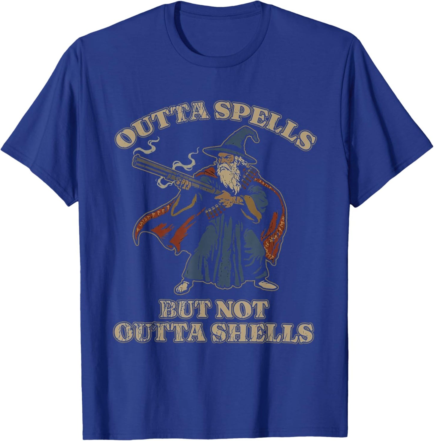 Funny Wizard Outta Spells Not Outta Shells Idea T-Shirt - T-Shirt | Royal