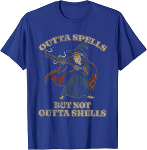 Funny Wizard Outta Spells Not Outta Shells Idea T-Shirt - T-Shirt | Royal