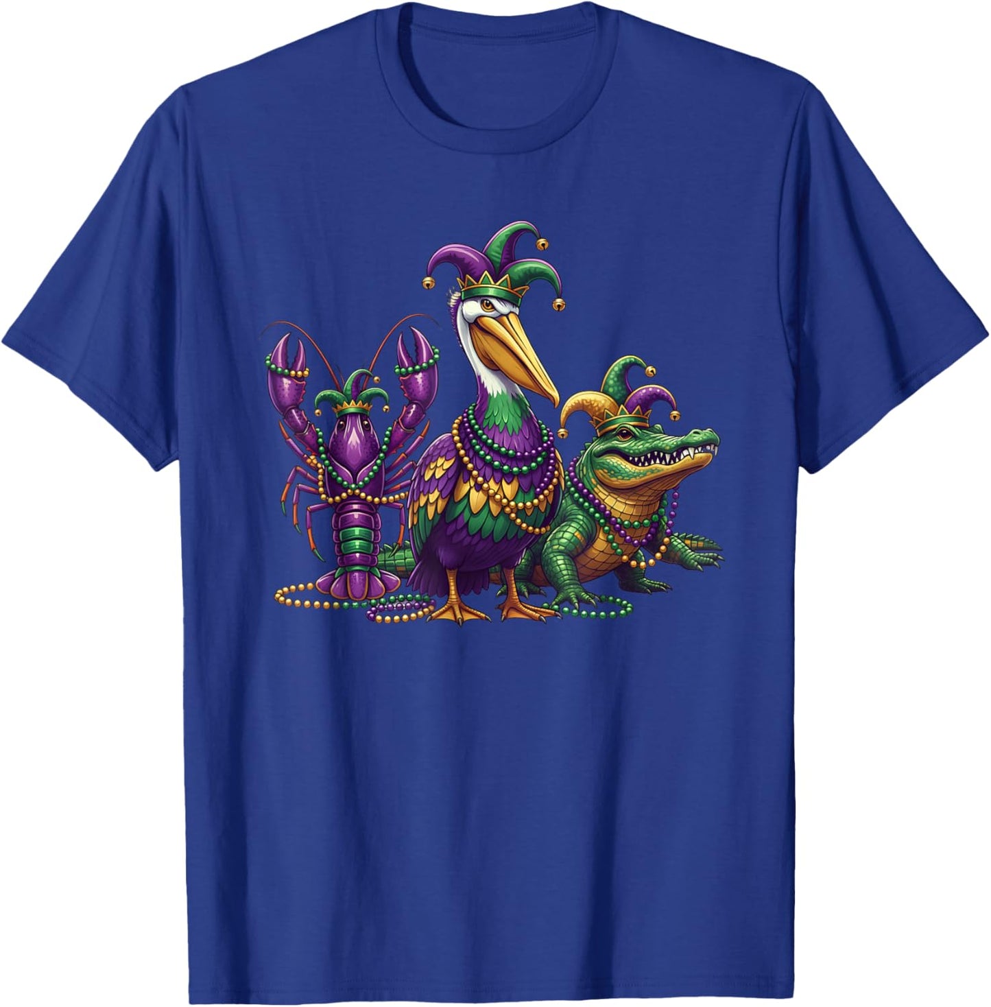 Alligator Crawfish Pelican Mardi Gras New Orleans Louisiana T-Shirt - T-Shirt | Royal