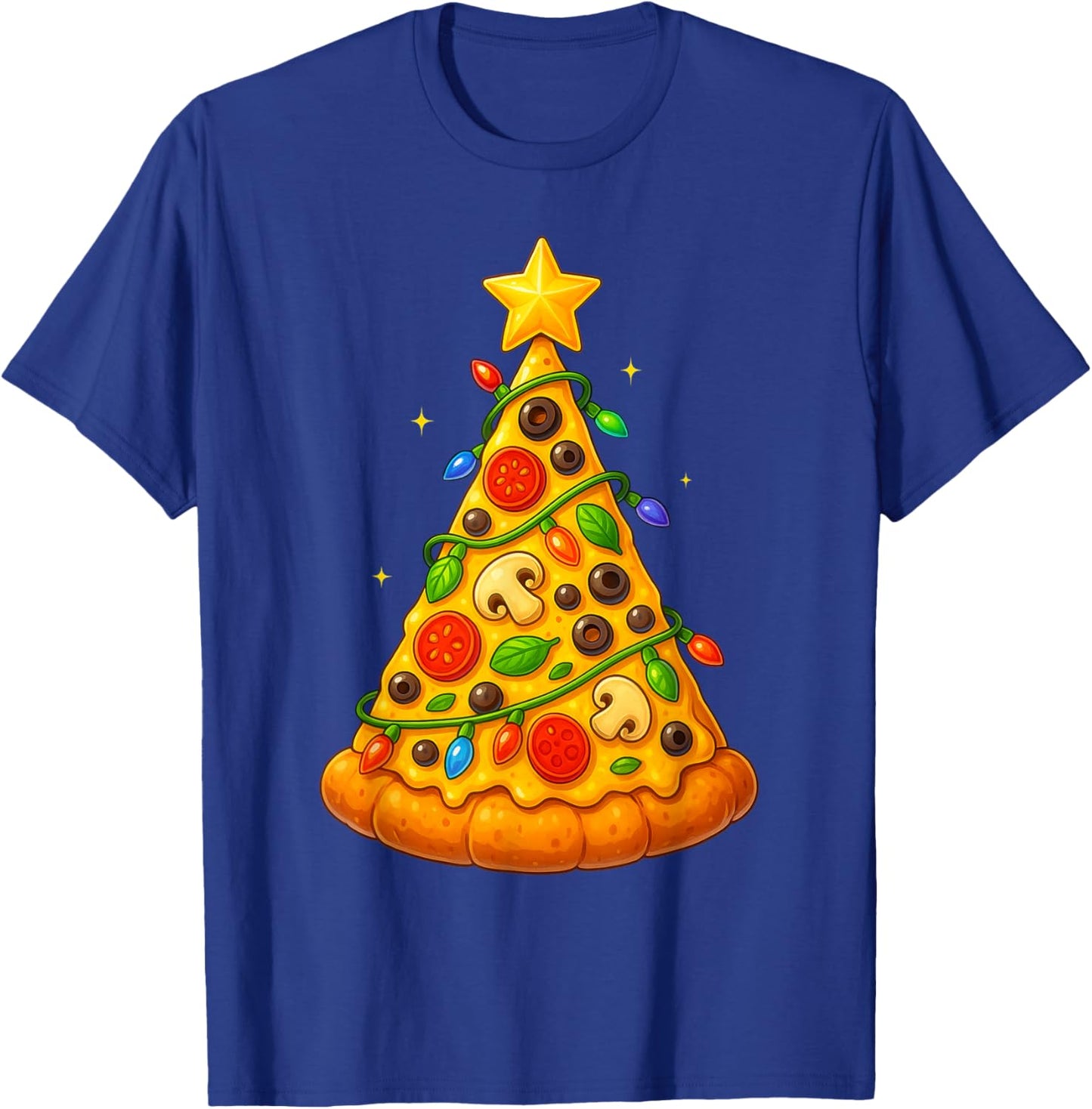 Pizza Slice Christmas Tree Lights Funny Xmas Men Women Kids T-Shirt - T-Shirt | Royal