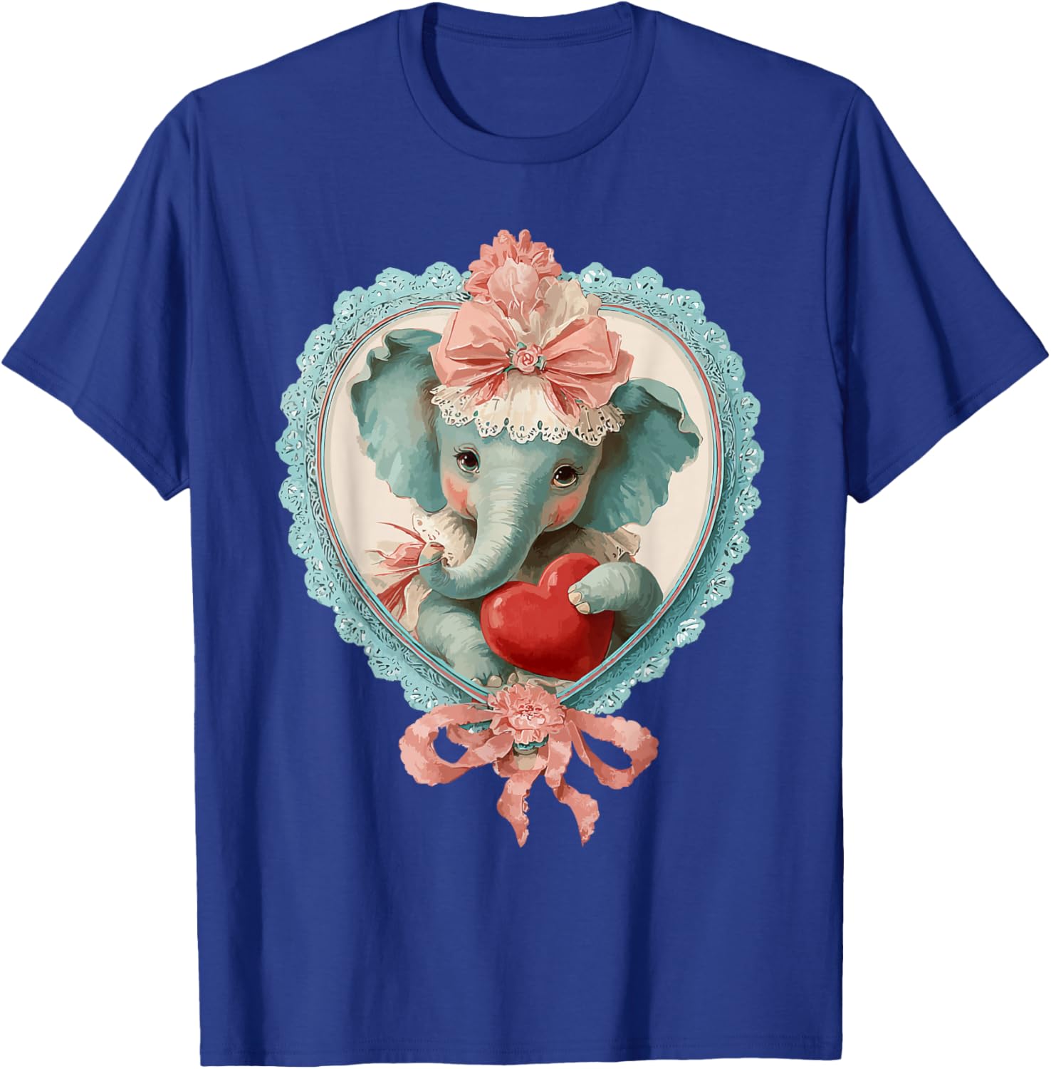 Cute Valentine Elephant with Heart Vintage Animal Coquette T-Shirt - T-Shirt | Royal