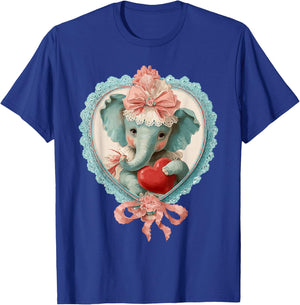 Cute Valentine Elephant with Heart Vintage Animal Coquette T-Shirt - T-Shirt | Royal