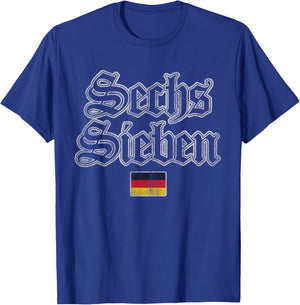 Vintage Sechs Sieben Six Seven 67 in German Flag of Germany T-Shirt - T-Shirt | Royal