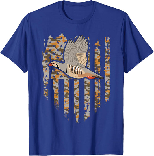 Chukar Bird Hunting American Flag Camo T-Shirt - T-Shirt | Royal