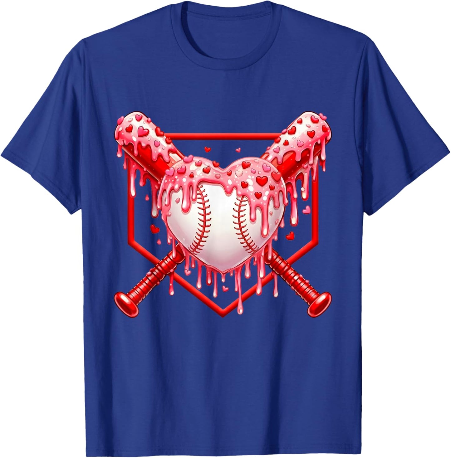 Valentines Day Baseball Boys Ice Cream Drip Heart Youth Kids T-Shirt - T-Shirt | Royal
