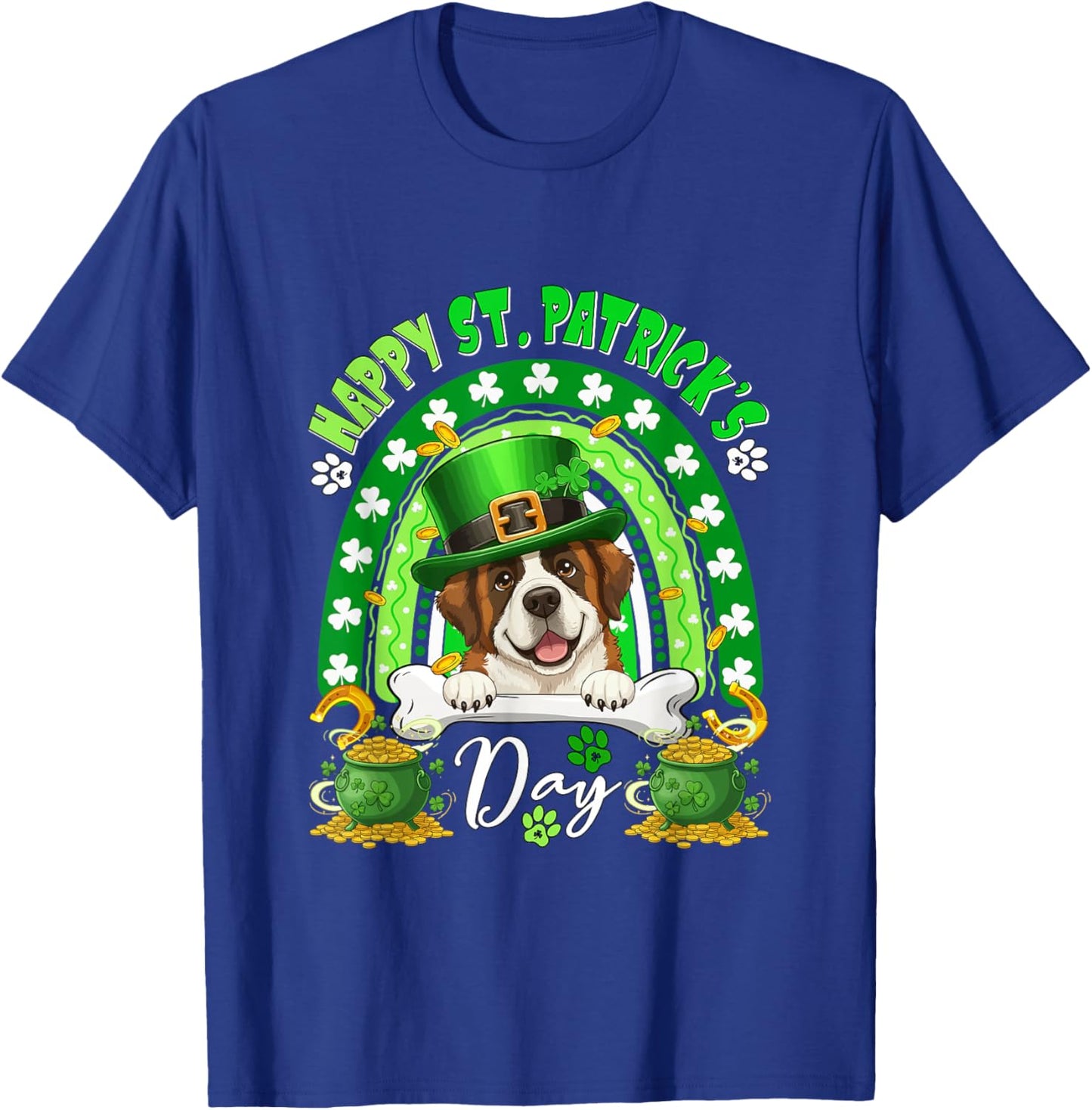 Happy St. Patrick's Day St. Bernard Rainbow Shamrocks Owner T-Shirt - T-Shirt | Royal