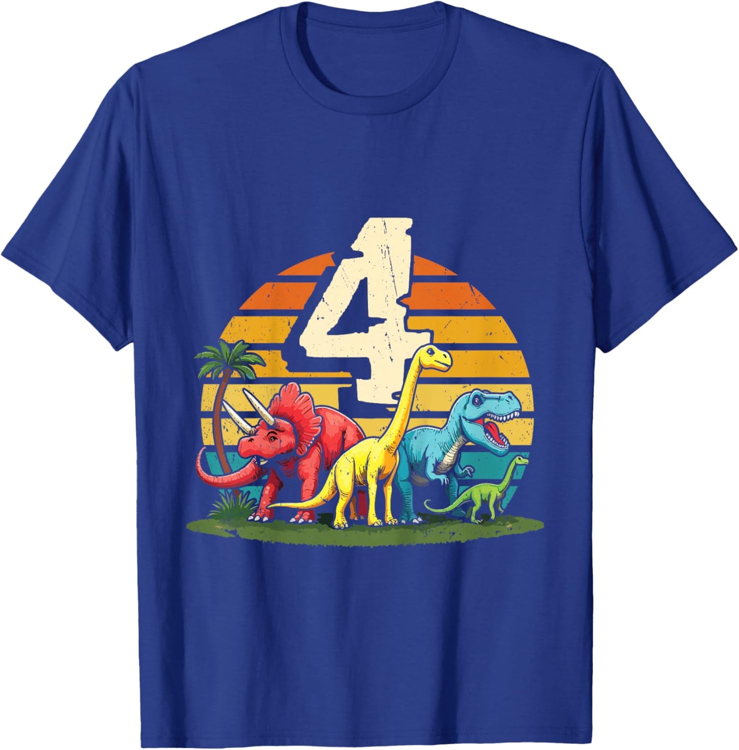 4th Birthday TRex Dinosaur 4 Year Old Boy Girl T-Shirt - T-Shirt | Royal