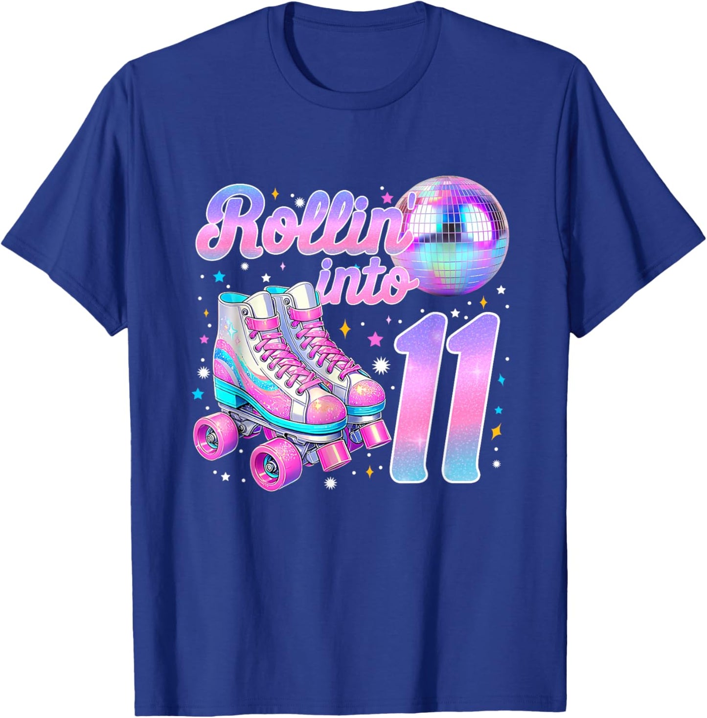 Rollin' Into 11 Roller Skating 11th Birthday Girl Bday Party T-Shirt - T-Shirt | Royal