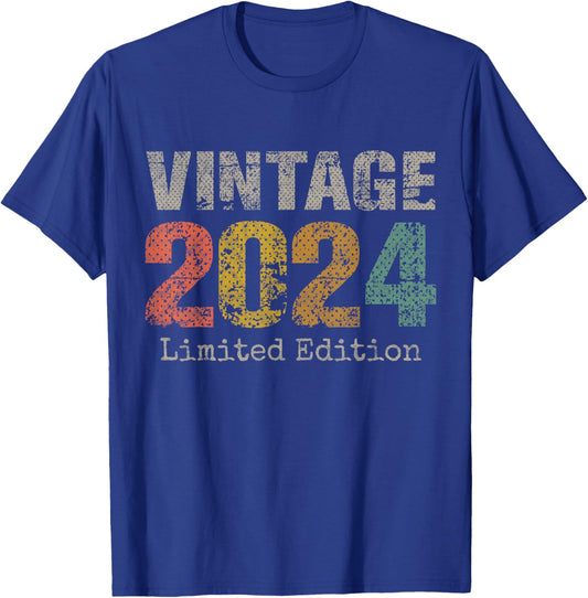 Vintage 2024 Text 2nd Birthday Gift Boy Girl 2 Year Old T-Shirt - T-Shirt | Royal