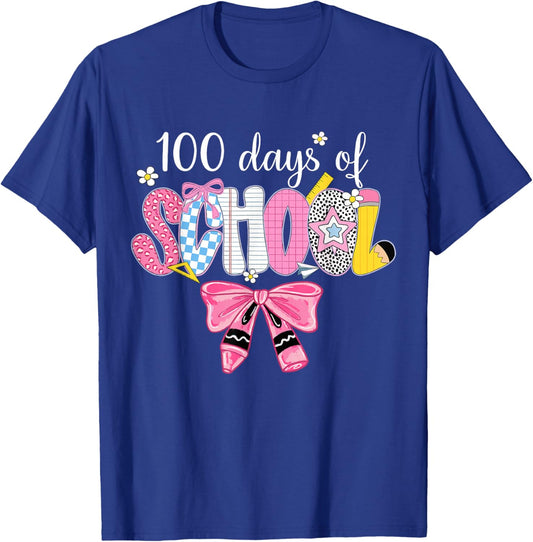 100 Days of School Girls Coquette Bow 100th Day of School T-Shirt - T-Shirt | Royal