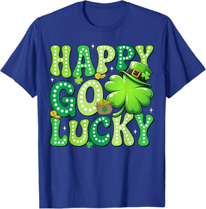 Groovy St Patrick's Day Happy Go Lucky Shamrock Men Women T-Shirt - T-Shirt | Royal