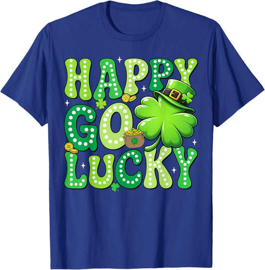 Groovy St Patrick's Day Happy Go Lucky Shamrock Men Women T-Shirt - T-Shirt | Royal