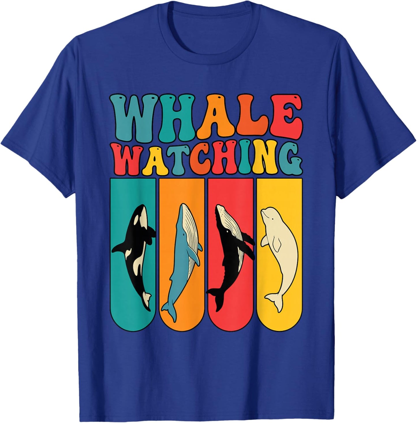 Retro 70s Colorful Whale Watching Species T-Shirt - T-Shirt | Royal