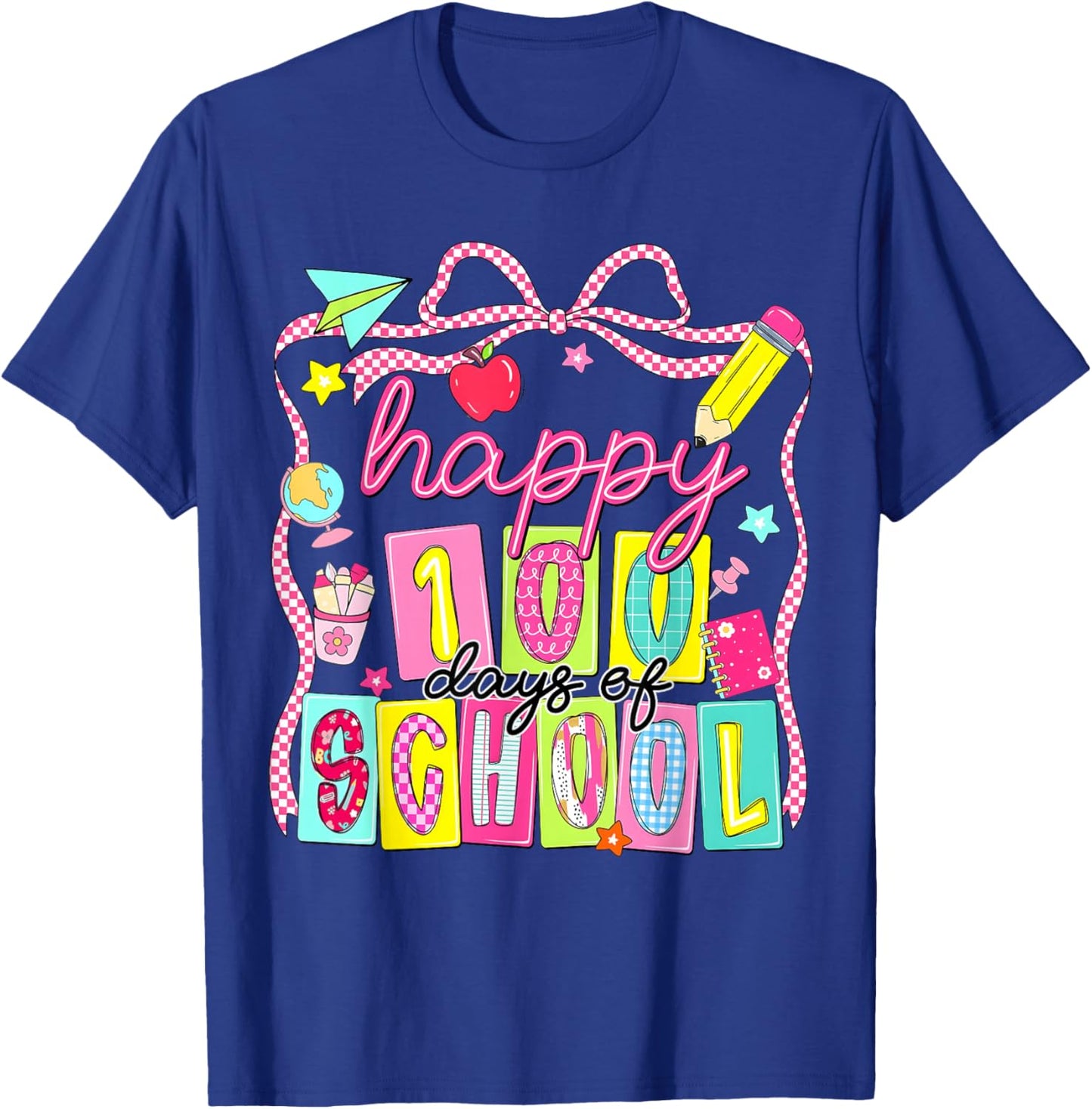 Preppy 100 Days of School 100th Day of School Kids Teacher T-Shirt - T-Shirt | Royal
